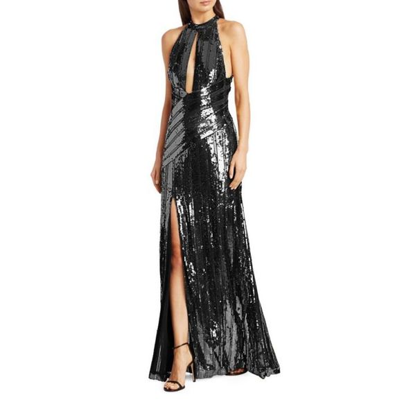GALVAN Peek-A-Boo Sequin Halter Gown $2350 - Picture 1 of 12
